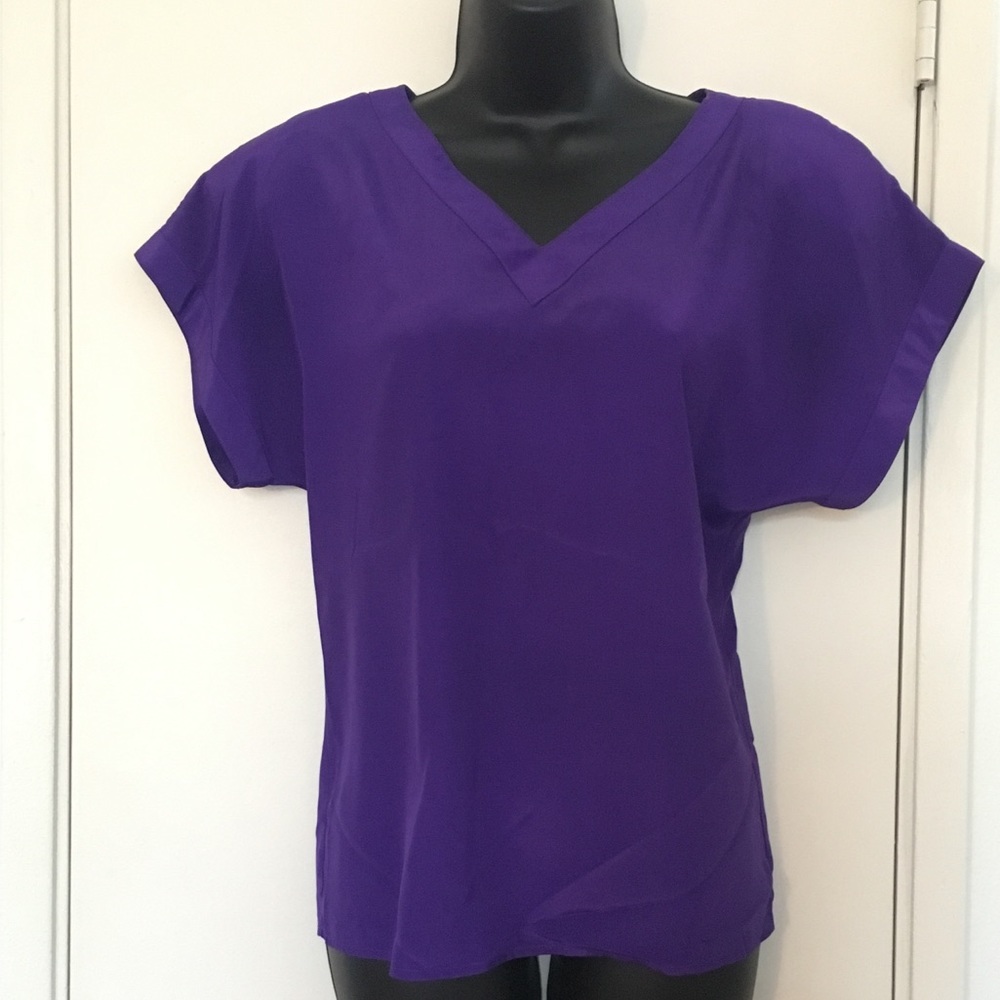 Vintage Purple V Neck Short Sleeve Top
